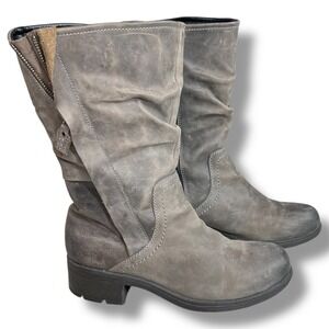 Clarks Women's 10M Mansi Juniper Leather Slouch Combat Boots Gray Brown Side Zip